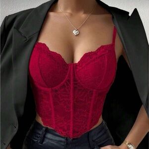 SHEIN Red Lace Bustier Corset Top